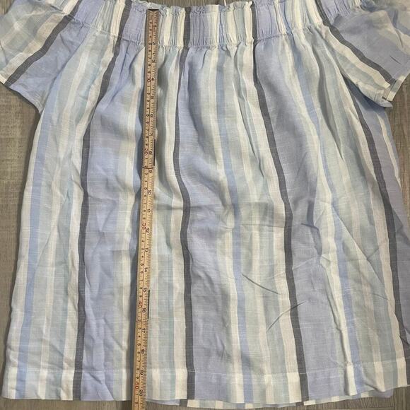 Cloth And Stone Off The Shoulder Top Size Medium Blue And White Short Sleeve - Picture 8 of 13